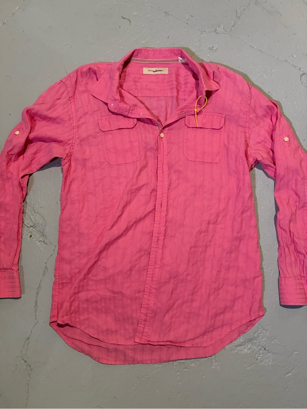 Tommy Bahama Men's Linen Cotton Shirt Medium Pink, Button-Down, Roll Tab XL